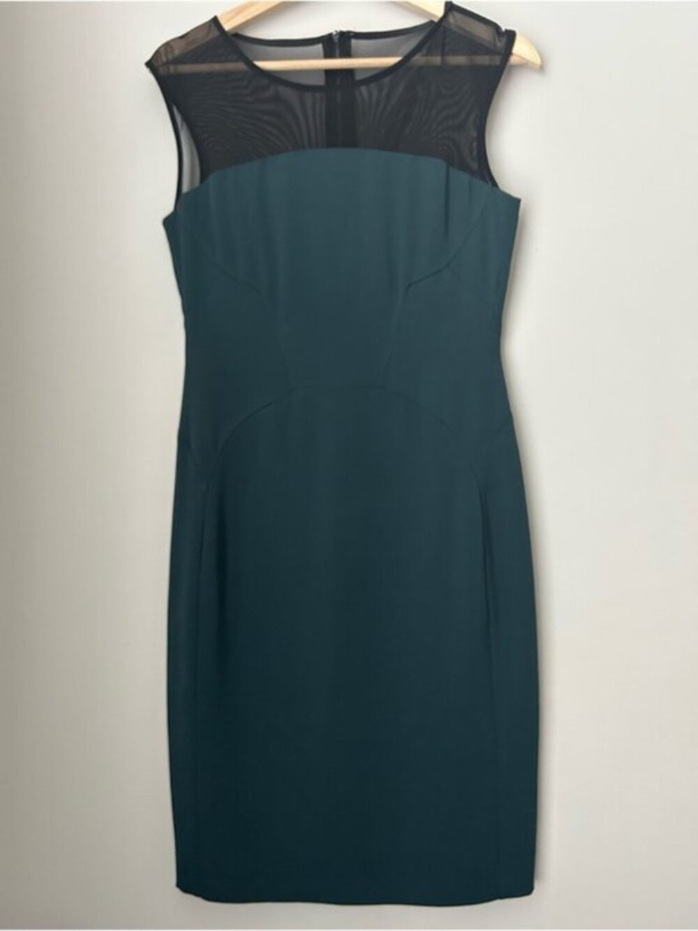 Reiss Sheer Yoke Teal Sheath Dress